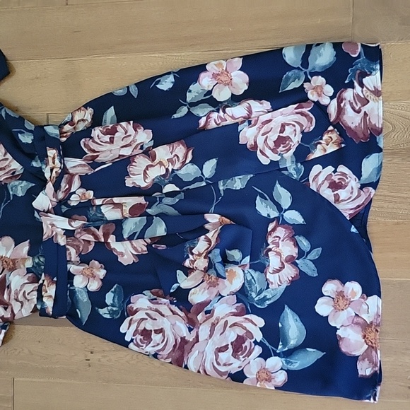 Charles Henry Flutter Sleeve Shift Dress Blue Pink Floral Tie Waist Small - Picture 5 of 11